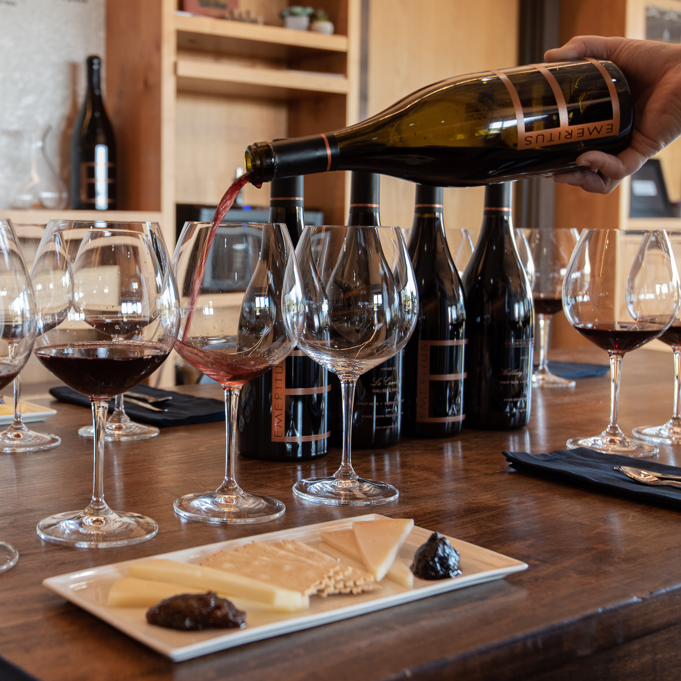 Small cheese plate paired with a 4-glass wine tasting